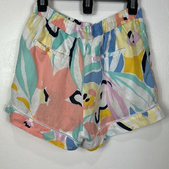 Rachel Zoe Abstract Floral Print Linen High Rise Pull On Shorts Size M - Picture 2 of 8